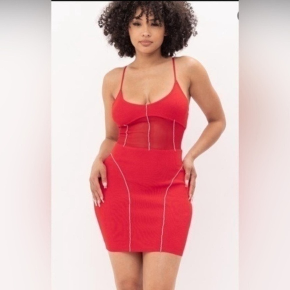 Hera Collection Womens Large Rhinestone Bodycon Sleeveless Dress Red L 22866 NWT